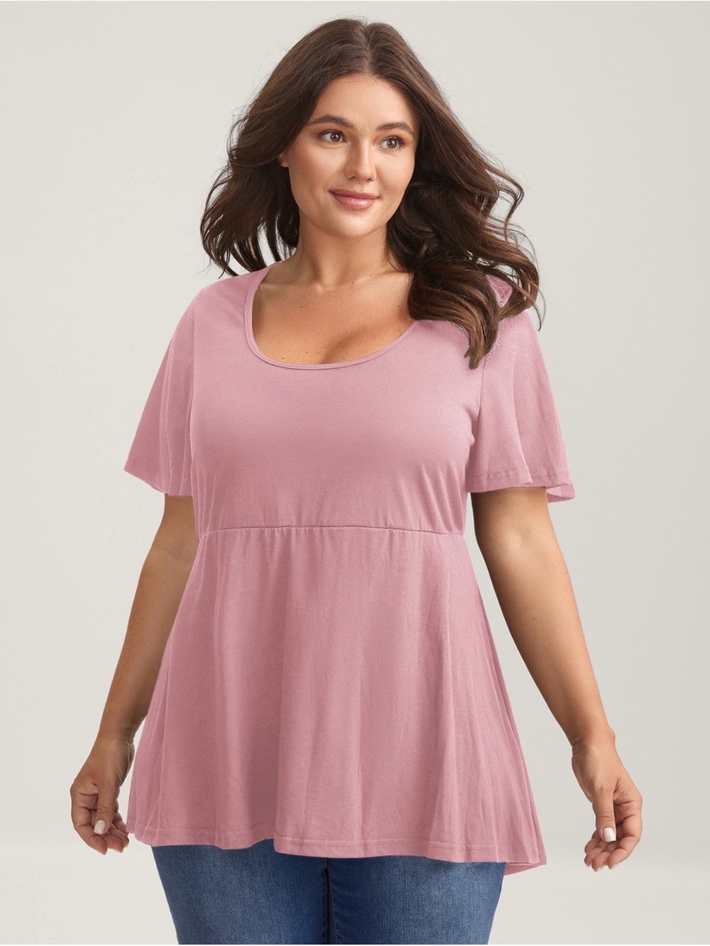 BloomChic Ruffled Sleeve Babydoll Top in Dusty Rose size 1X (14-16)